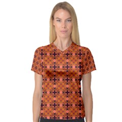 Peach Purple Abstract Moroccan Lattice Quilt Women s V-neck Sport Mesh Tee