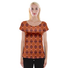 Peach Purple Abstract Moroccan Lattice Quilt Women s Cap Sleeve Top by DianeClancy