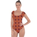 Peach Purple Abstract Moroccan Lattice Quilt Short Sleeve Leotard (Ladies) View1