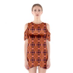 Peach Purple Abstract Moroccan Lattice Quilt Cutout Shoulder Dress by DianeClancy