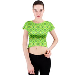 Vibrant Abstract Tropical Lime Foliage Lattice Crew Neck Crop Top