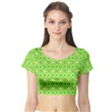 Vibrant Abstract Tropical Lime Foliage Lattice Short Sleeve Crop Top (Tight Fit) View1