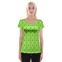 Vibrant Abstract Tropical Lime Foliage Lattice Women s Cap Sleeve Top by DianeClancy