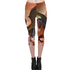 Wonderful Dark Unicorn In The Night Capri Leggings  by FantasyWorld7