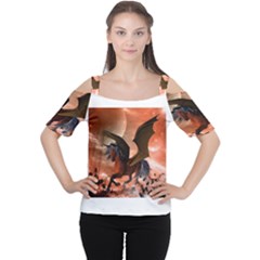 Wonderful Dark Unicorn In The Night Women s Cutout Shoulder Tee