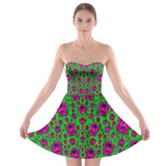 Fantasy Valentine In Floral Love And Peace Time Strapless Dresses