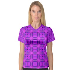 Abstract Dancing Diamonds Purple Violet Women s V-neck Sport Mesh Tee