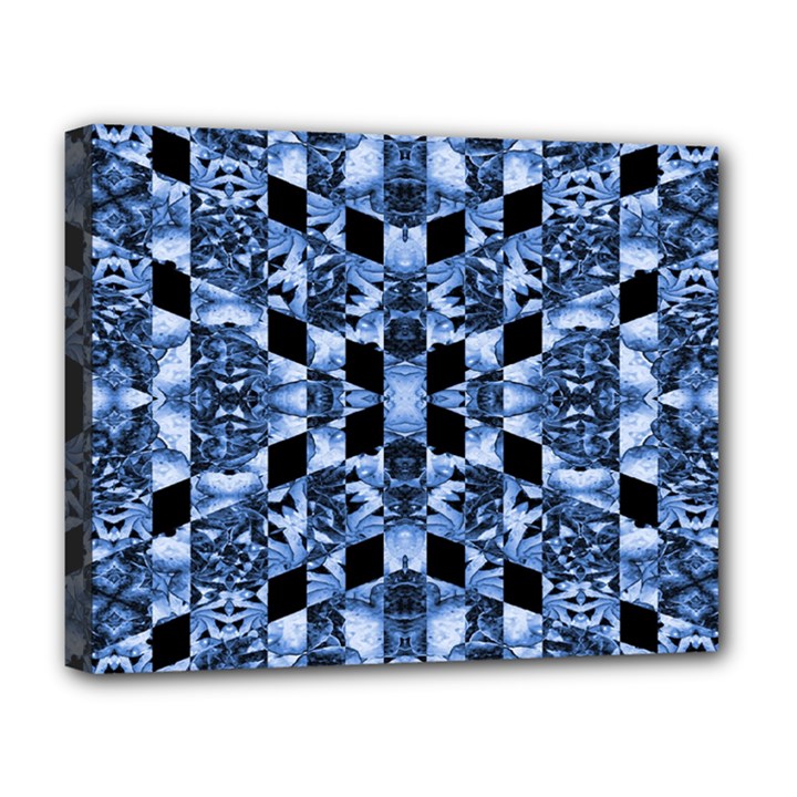 Indigo Check Ornate Print Deluxe Canvas 20  x 16  