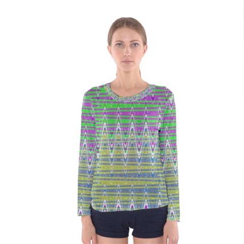 Colorful Zigzag Pattern Women s Long Sleeve Tee by BrightVibesDesign