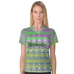 Colorful Zigzag Pattern Women s V-neck Sport Mesh Tee