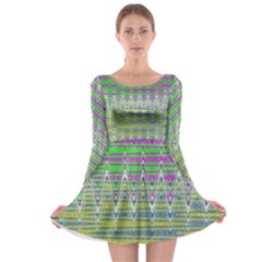 Colorful Zigzag Pattern Long Sleeve Skater Dress