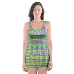 Colorful Zigzag Pattern Skater Dress Swimsuit