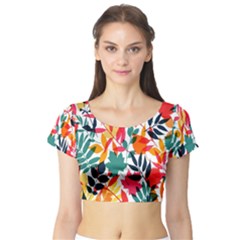 Seamless Autumn Leaves Pattern  Short Sleeve Crop Top (tight Fit)