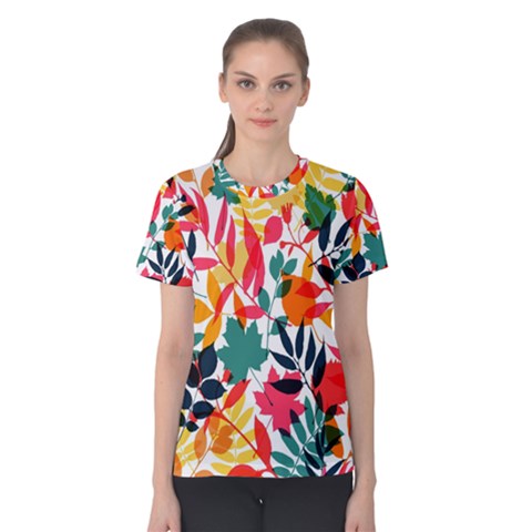 Seamless Autumn Leaves Pattern  Women s Cotton Tee by TastefulDesigns