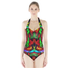 Face Two Women s Halter One Piece Swimsuit