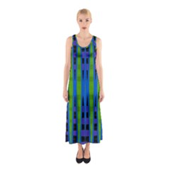 Blue Green Geometric Full Print Maxi Dress