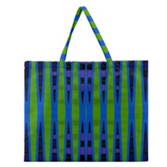 Blue Green Geometric Zipper Large Tote Bag