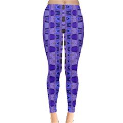 Blue Black Geometric Pattern Leggings  by BrightVibesDesign