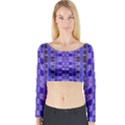 Blue Black Geometric Pattern Long Sleeve Crop Top View1