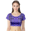 Blue Black Geometric Pattern Short Sleeve Crop Top (Tight Fit) View1