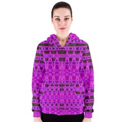 Bright Pink Black Geometric Pattern Women s Zipper Hoodie