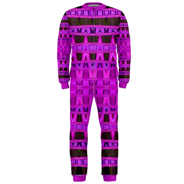 Bright Pink Black Geometric Pattern OnePiece Jumpsuit (Men) 