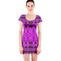 Bright Pink Black Geometric Pattern Short Sleeve Bodycon Dress View1