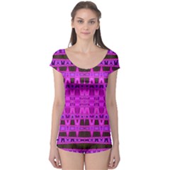 Bright Pink Black Geometric Pattern Boyleg Leotard (ladies)