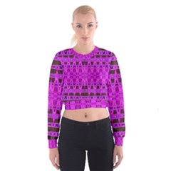 Bright Pink Black Geometric Pattern Women s Cropped Sweatshirt