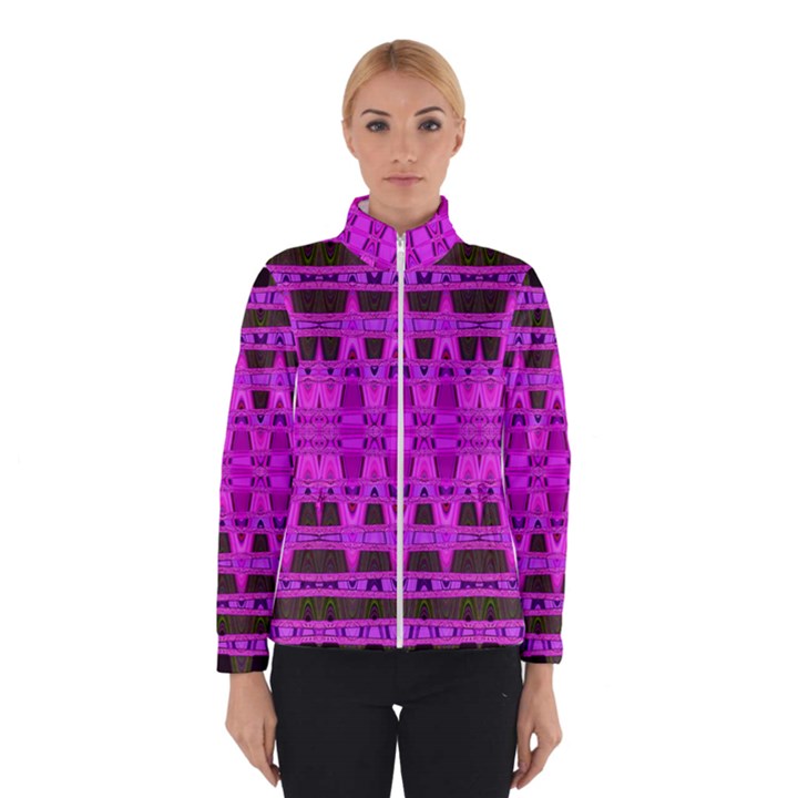 Bright Pink Black Geometric Pattern Winterwear