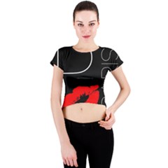 Greetings From Paris 1500 1500 Red Lipstick Kiss Black Postcard Design Crew Neck Crop Top by yoursparklingshop