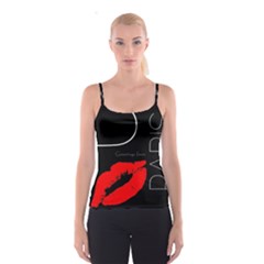 Greetings From Paris 1500 1500 Red Lipstick Kiss Black Postcard Design Spaghetti Strap Top