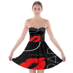 Greetings From Paris 1500 1500 Red Lipstick Kiss Black Postcard Design Strapless Dresses