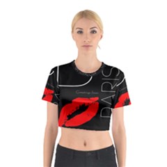 Greetings From Paris 1500 1500 Red Lipstick Kiss Black Postcard Design Cotton Crop Top by yoursparklingshop