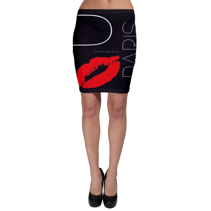 Greetings From Paris Red Lipstick Kiss Black Postcard Bodycon Skirts