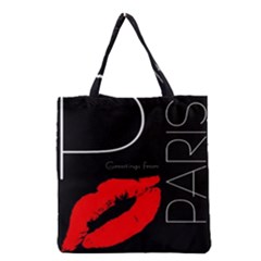 Greetings From Paris Red Lipstick Kiss Black Postcard Grocery Tote Bag