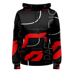 Greetings From Paris Red Lipstick Kiss Black Postcard Women s Pullover Hoodie by yoursparklingshop