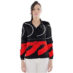 Greetings From Paris Red Lipstick Kiss Black Postcard Wind Breaker (women)