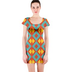 Blue Rhombus Pattern                Short Sleeve Bodycon Dress