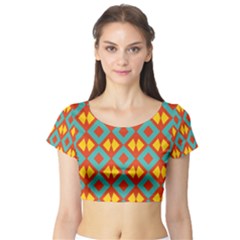 Blue Rhombus Pattern                Short Sleeve Crop Top