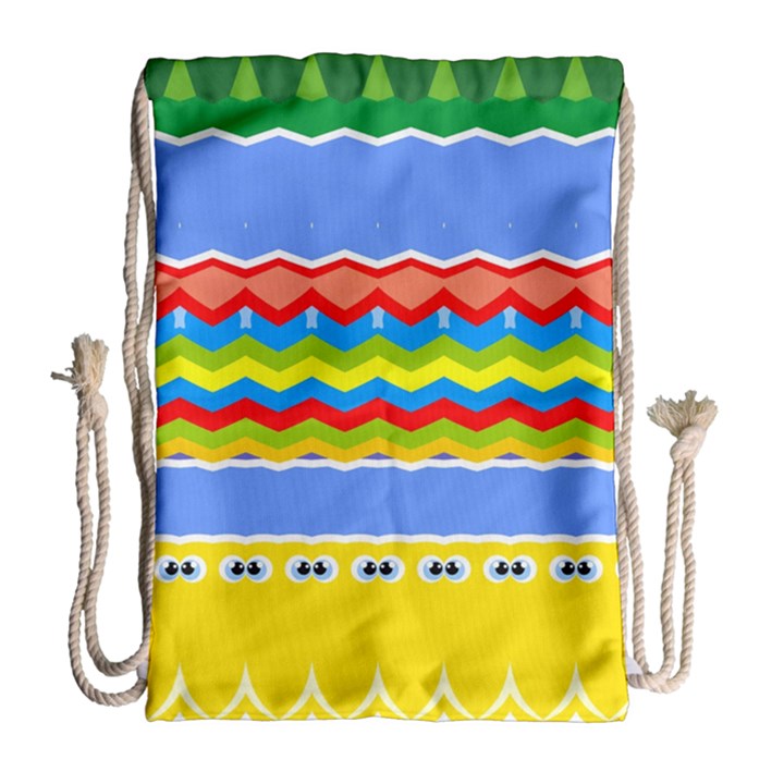 Colorful chevrons and waves                 Large Drawstring Bag