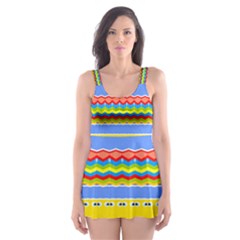 Colorful Chevrons And Waves                 Skater Dress Swimsuit