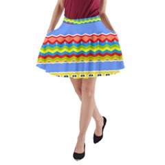 Colorful Chevrons And Waves                 A-line Pocket Skirt