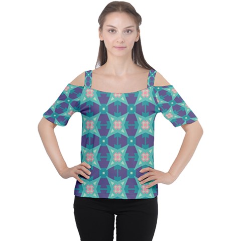 Blue Stars Pattern                  Women s Cutout Shoulder Tee by LalyLauraFLM