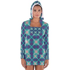 Blue Stars Pattern                  Women s Long Sleeve Hooded T-shirt