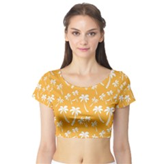 Summer Palm Tree Pattern Short Sleeve Crop Top (tight Fit)