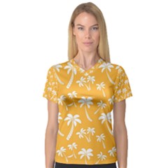 Summer Palm Tree Pattern Women s V-neck Sport Mesh Tee