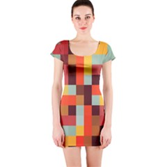 Tiled Colorful Background Short Sleeve Bodycon Dress