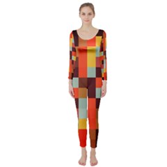 Tiled Colorful Background Long Sleeve Catsuit