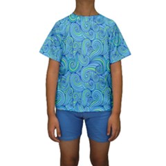 Abstract Blue Wave Pattern Kid s Short Sleeve Swimwear